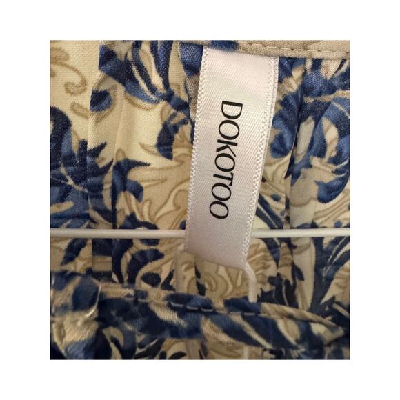 Dokotoo Medium Damask Beige Blue Maxi Dress Tiered NWT Balloon Peasant Boho - Picture 3 of 9